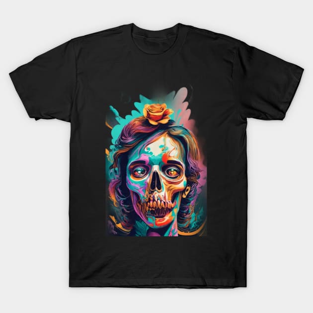 The face with a skull has strong, expressive colors T-Shirt by ArtFeverShop